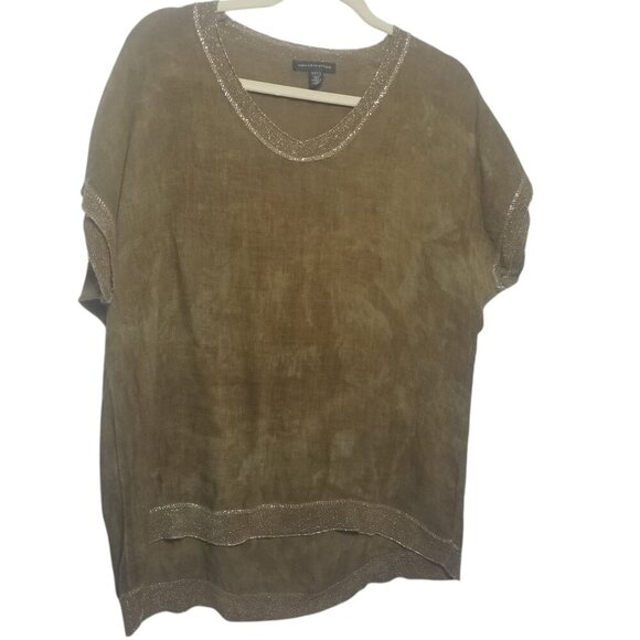Saks Fifth Avenue Women's Brown Linen Lagenlook BohoTop Sz L - Picture 1 of 6